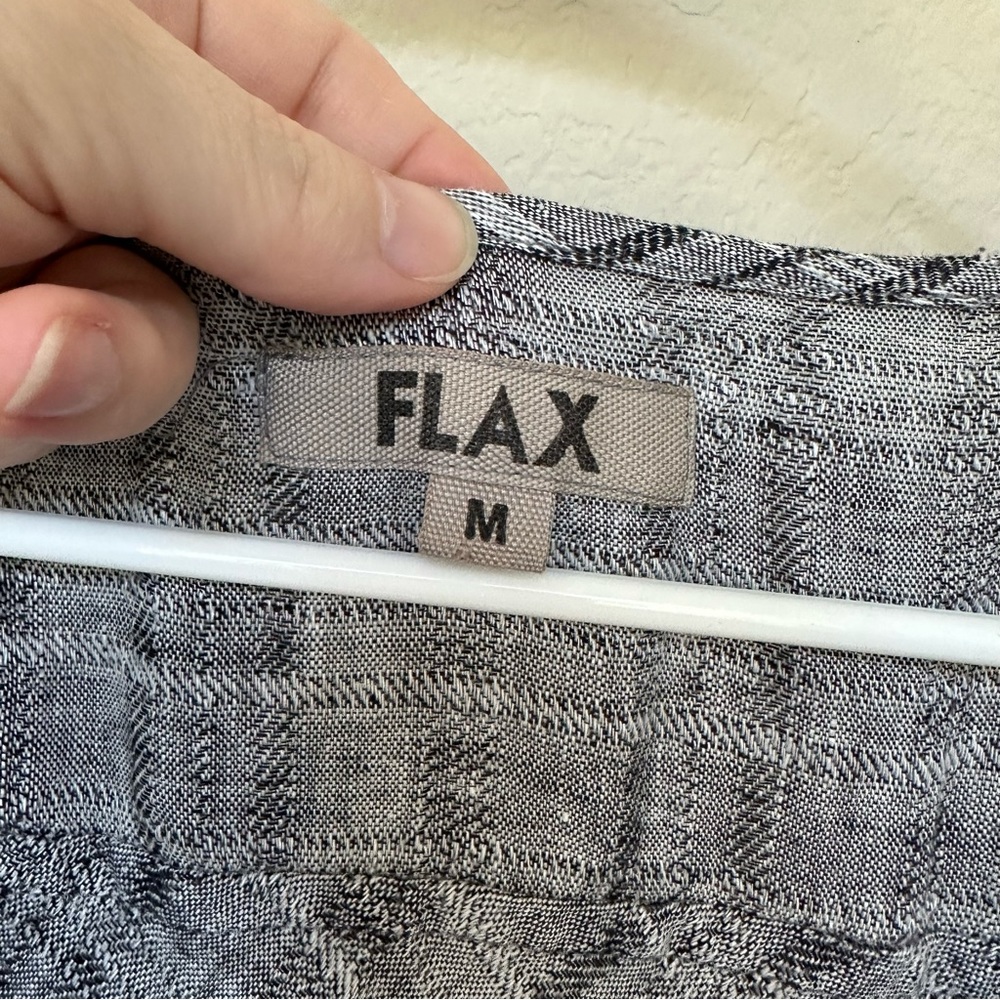 FLAX Linen Dress V-Neck with Pockets Gray and Black M - Picture 8 of 10